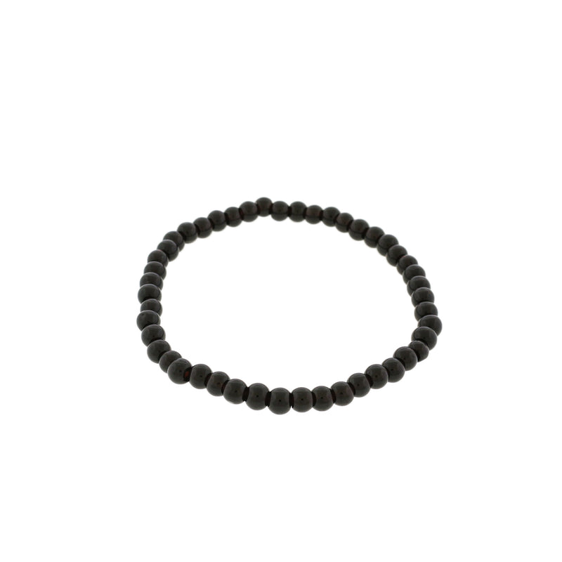Round Glass Bead Bracelet - 52mm - Polished Black - 1 Bracelet - BB048