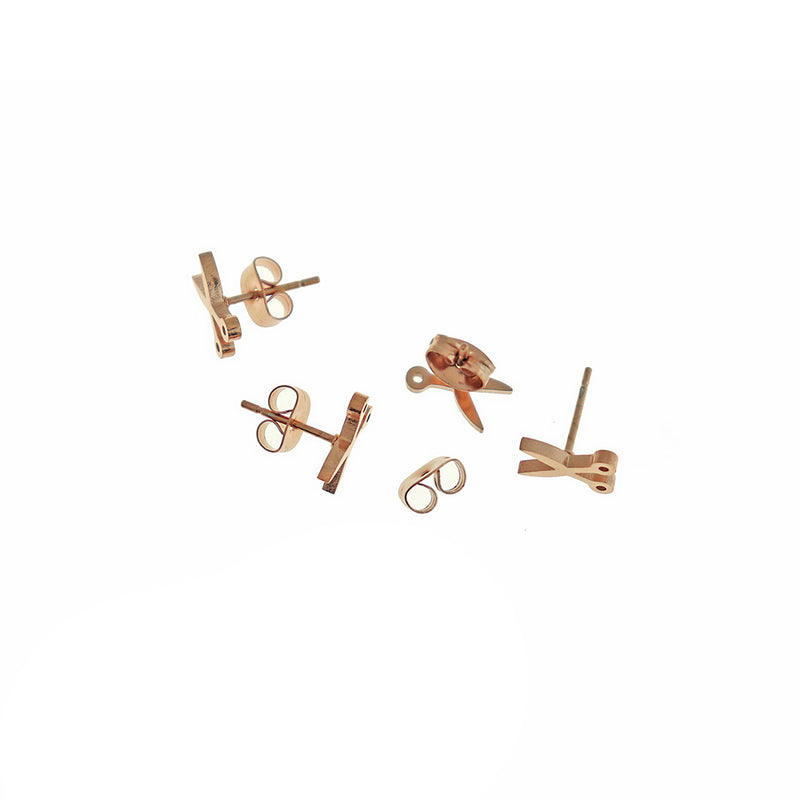 Rose Gold Stainless Steel Earrings - Scissor Studs - 8mm x 5mm - 2 Pieces 1 Pair - ER465