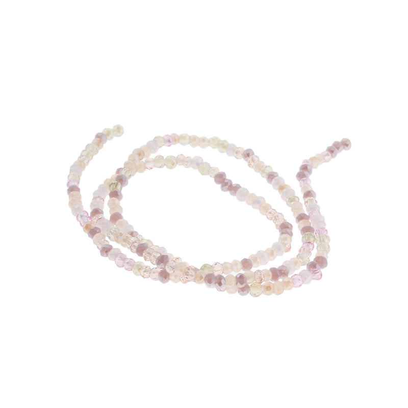 Perles de Verre à Facettes 2mm - Rose Pâle Galvanisé - 1 Rang 190 Perles - BD635