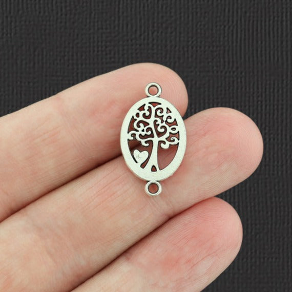 12 Tree of Life Connector Antique Silver Tone Charms 2 Sided - SC2532