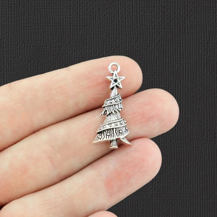 8 Christmas Tree Antique Silver Tone Charms - XC001