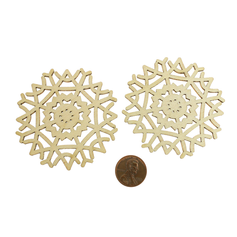 SALE 4 Snowflake Natural Wood Charms 65mm - WP482