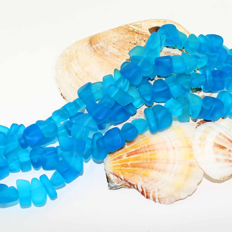 Nugget Cultured Sea Glass Beads 9mm x 4mm - Pacific Blue - 1 Rang 45 Perles - U118
