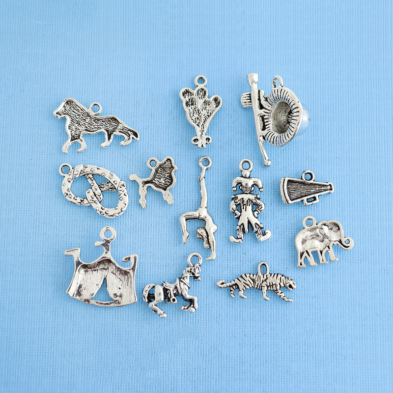 Circus Charm Collection Antique Silver Tone 12 Charms - COL334