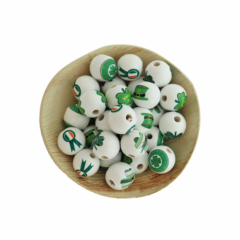 Spacer Wooden Beads 15mm - St Patrick's Day - 10 Beads - BD038