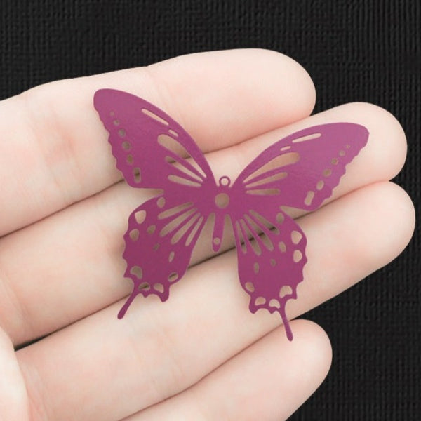 2 Butterfly Purple Enamel Charms 2 Sided - E1459