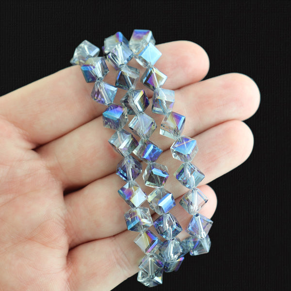 Perles de Verre Losange 8.5mm x 9.5mm - Bleu Clair Galvanisé - 1 Rang 80 Perles - BD275