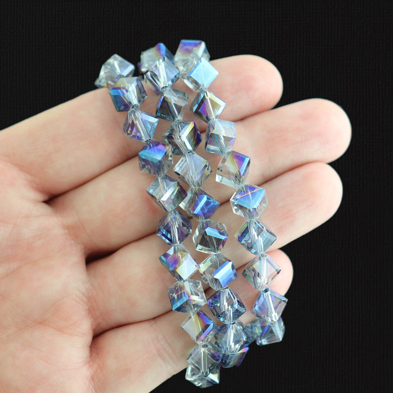 Rhombus Glass Beads 8.5mm x 9.5mm - Electroplated Light Blue - 1 Strand 80 Beads - BD275