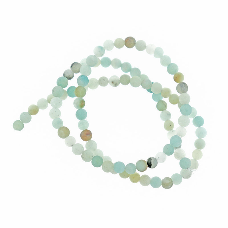 Round Natural Amazonite Beads 4mm - Frosted Beach Tones - 1 Strand 88 Beads - BD2465
