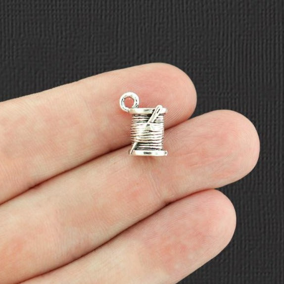 4 Sewing Thread Antique Silver Tone Charms - SC3931