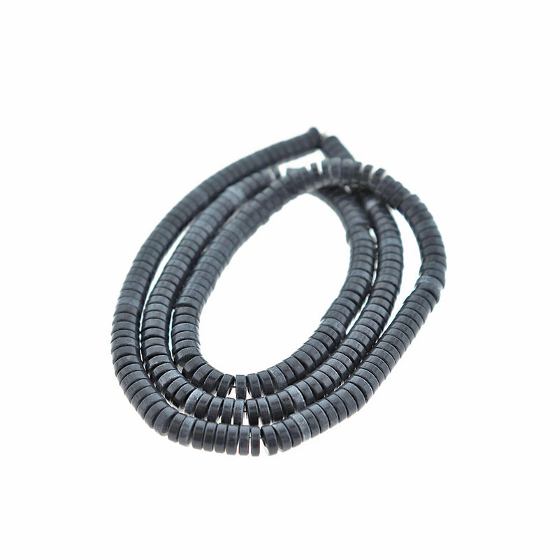 Heishi Natural Agate Beads 4mm x 1mm - Charcoal Black - 50 Beads - BD2364