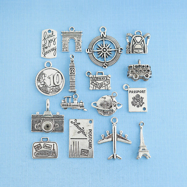 Deluxe Travel Charm Collection Ton argent antique 16 breloques différentes - COL062