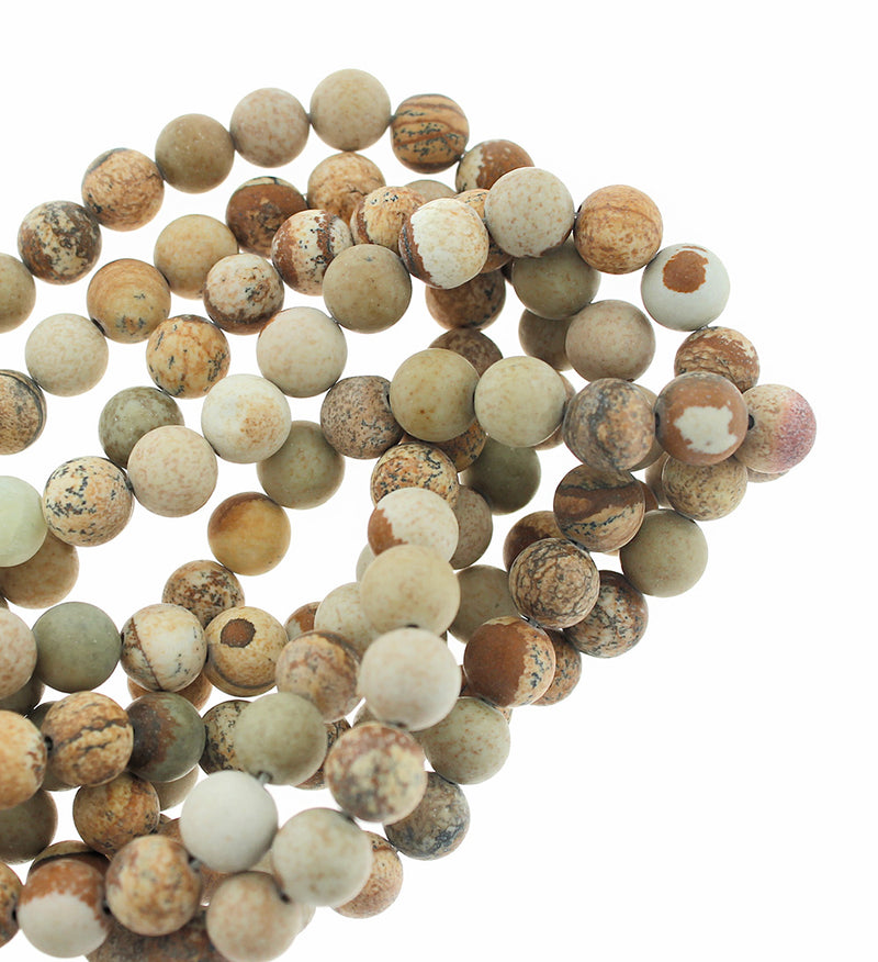 Perles rondes en jaspe naturel Picasso 8 mm - Tons de terre givrés - 1 brin 47 perles - BD1629