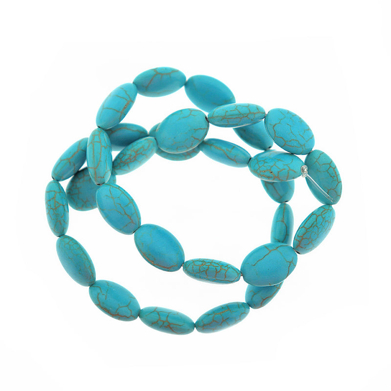 Oval Synthetic Turquoise Beads 13mm x 10mm - Turquoise - 1 Strand 30 Beads - BD2472