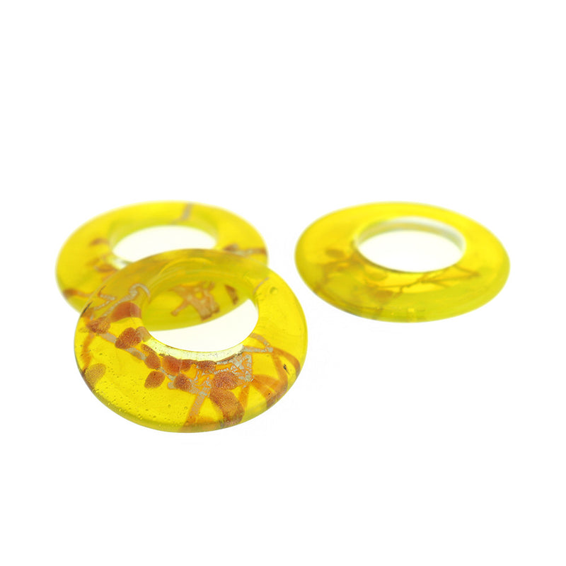 BULK 5 Yellow Glass Ring Pendants 2 Sided - Z1677