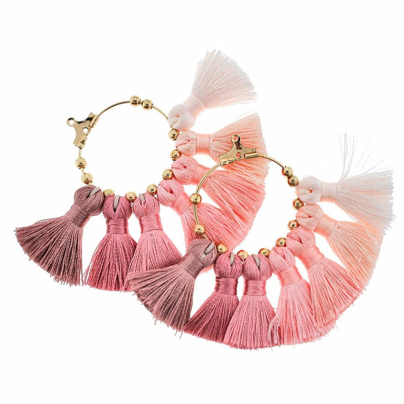 Fan Tassel - Gold Tone and Shades of Pink - 1 Piece - Z1115