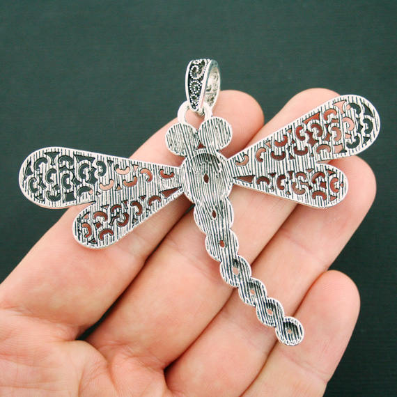 Dragonfly Antique Silver Tone Charm With Imitation Turquoise - SC3765