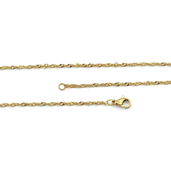 Gold Stainless Steel Singapore Chain Necklace 18" - 1.5mm - 1 Necklace - N693