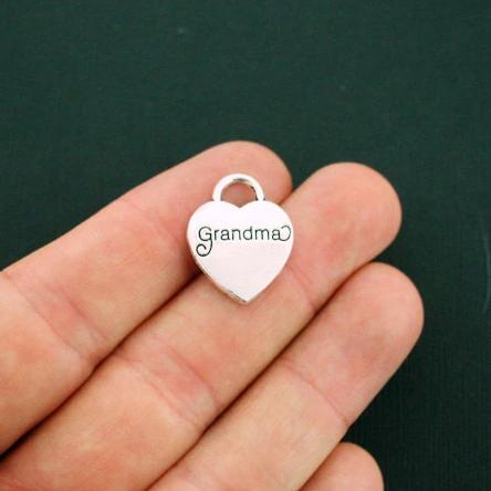 5 Grandma Heart Antique Silver Tone Charms 2 Sided - SC5817