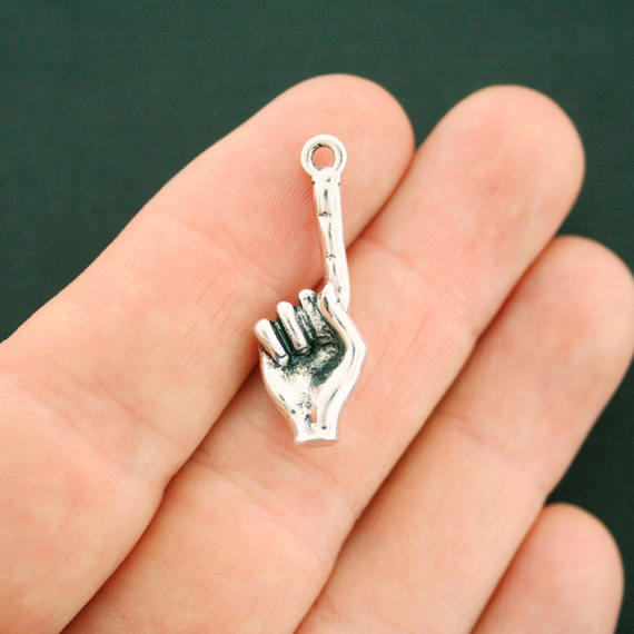 SALE 2 Number 1 Hand Antique Silver Tone Charms 3D - SC7298