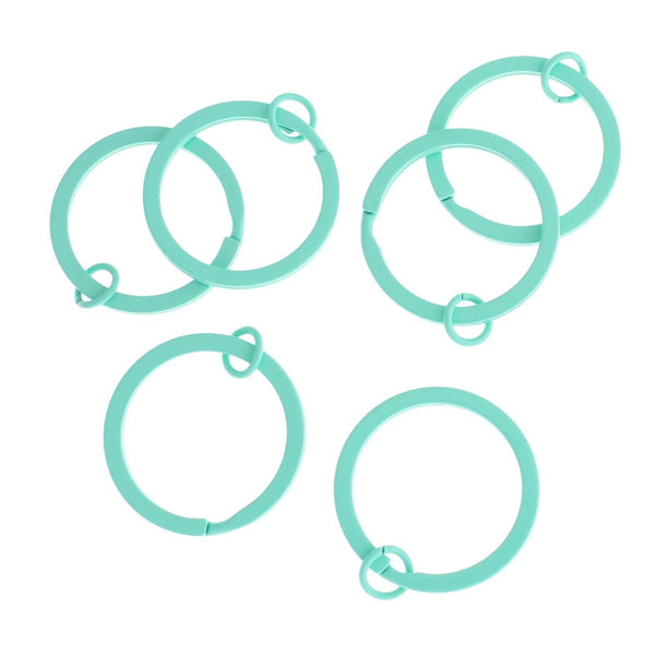 Turquoise Enamel Key Rings with Attached Jump Ring - 30mm - 4 Pieces - FD296
