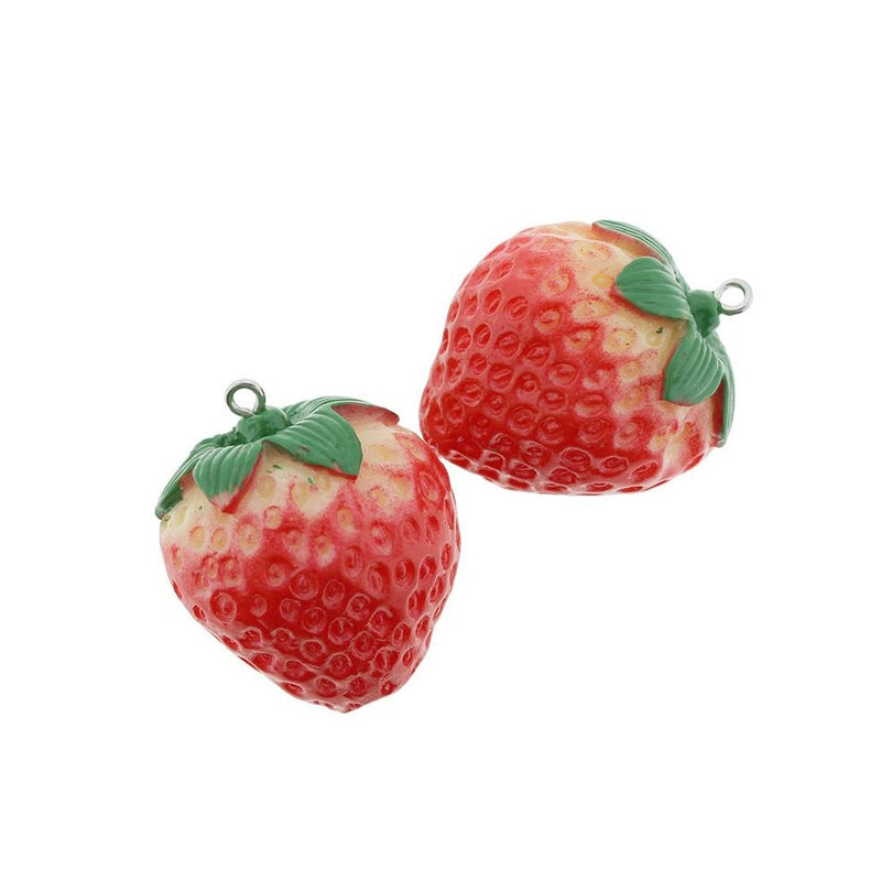 2 Strawberry Resin Charms 2 Sided - K052