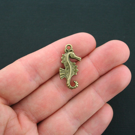 6 Seahorse Antique Bronze Tone Charms 2 Sided - BC464