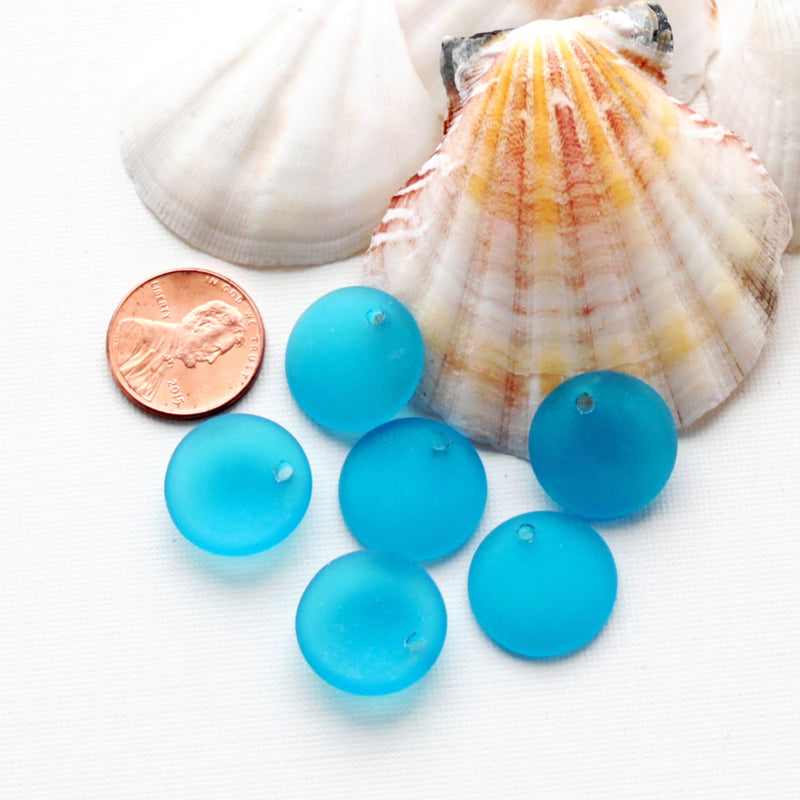 4 Turquoise Round Cultured Sea Glass Charms - U111