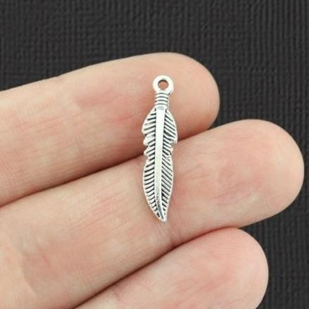 BULK 75 Feather Antique Silver Tone Charms 2 Sided - SC3228