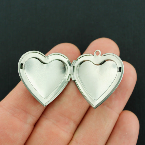 Heart Locket Antique Silver Tone Stainless Steel Charm 3D - MT510