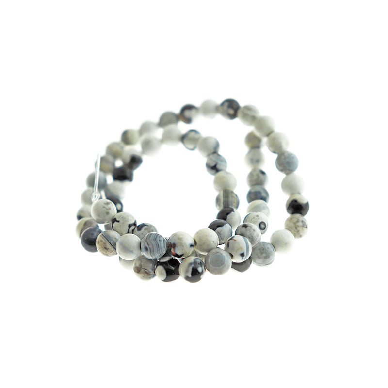 Perles rondes en agate naturelle 6 mm - Noir et blanc - 1 rang 60 perles - BD1650