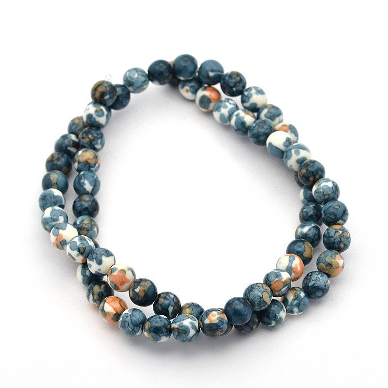 Round Synthetic Jade Beads 4mm - Navy and Sand - 50 Beads - BD942