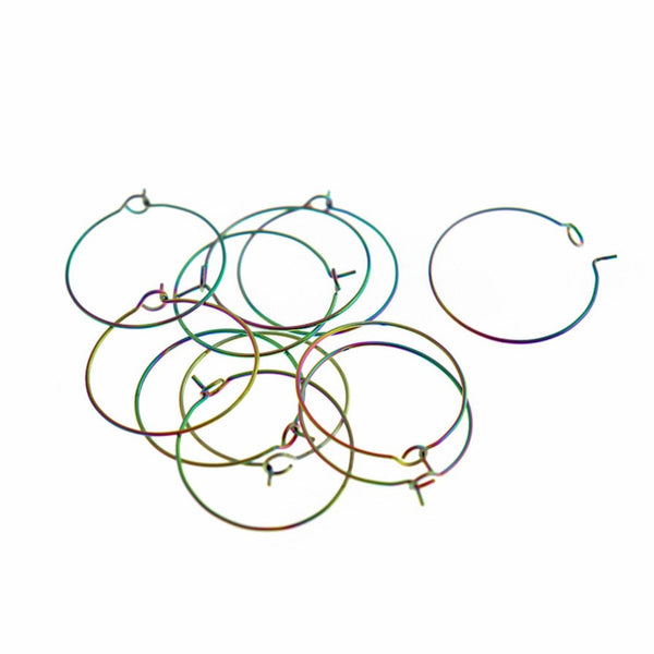 Rainbow Electroplated Stainless Steel Earring Wires - Wine Charms Hoops - 25mm - 10 Pieces - FD926