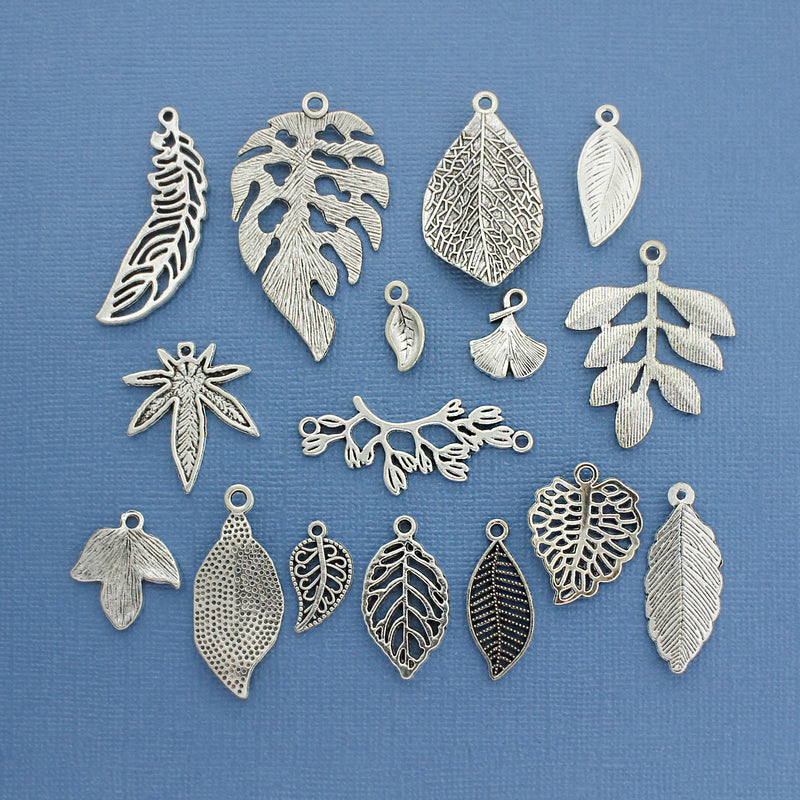 Leaf Charm Collection Antique Silver Tone 16 Different Charms - COL059H