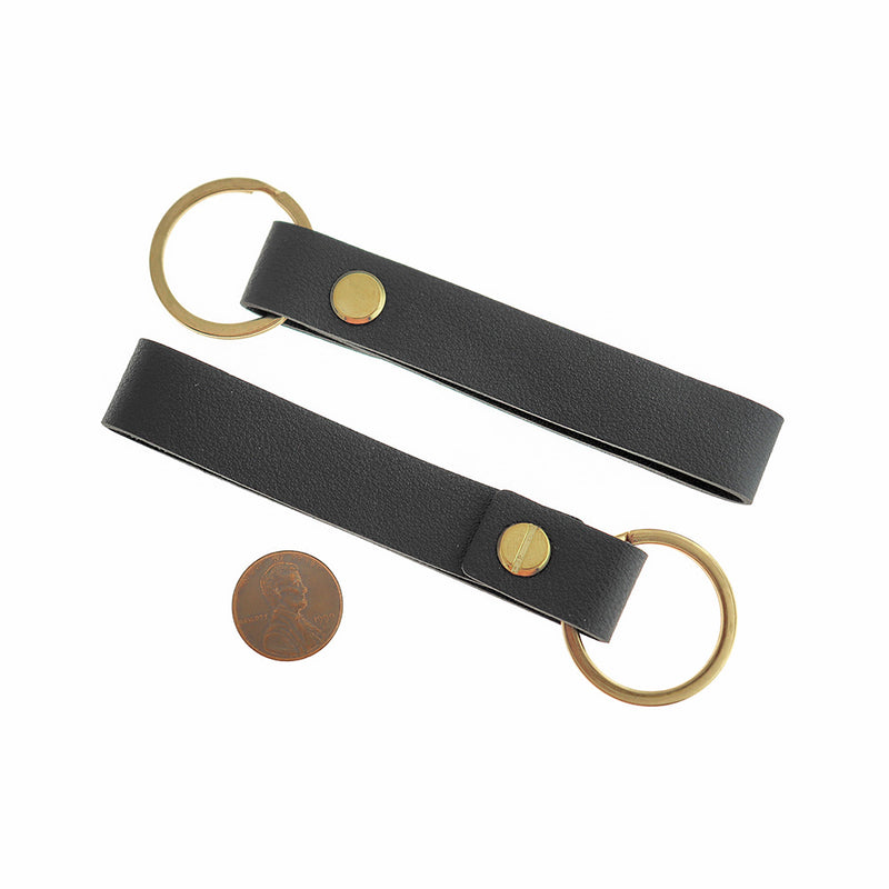 Black Imitation Leather Lanyard Key Chain - 30mm - 1 Piece - FD1077