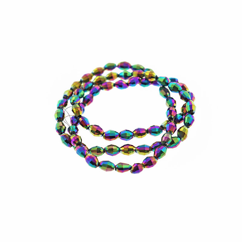 Faceted Glass Beads 6mm x 4mm - Rainbow Electroplated Purple - 1 Strand 72 Beads - BD328