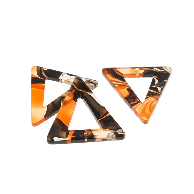 4 Orange Swirl Triangle Resin Charms - K543