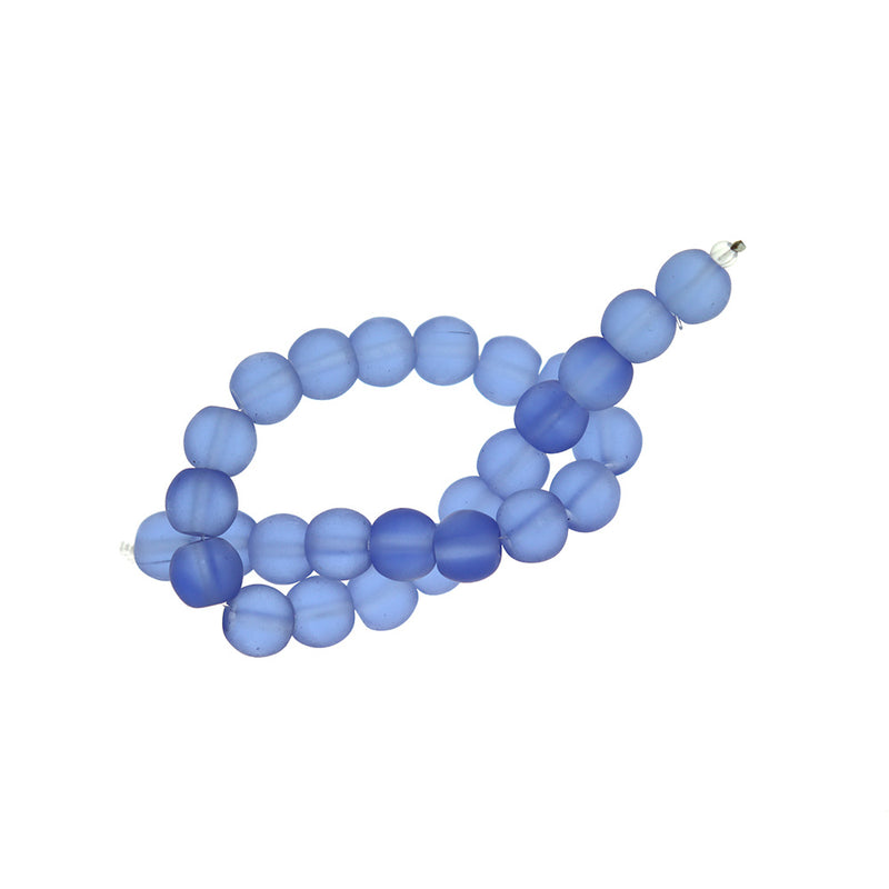 Perles rondes en verre de mer de culture 8 mm - Pervenche givrée - 1 rang 24 perles - U242