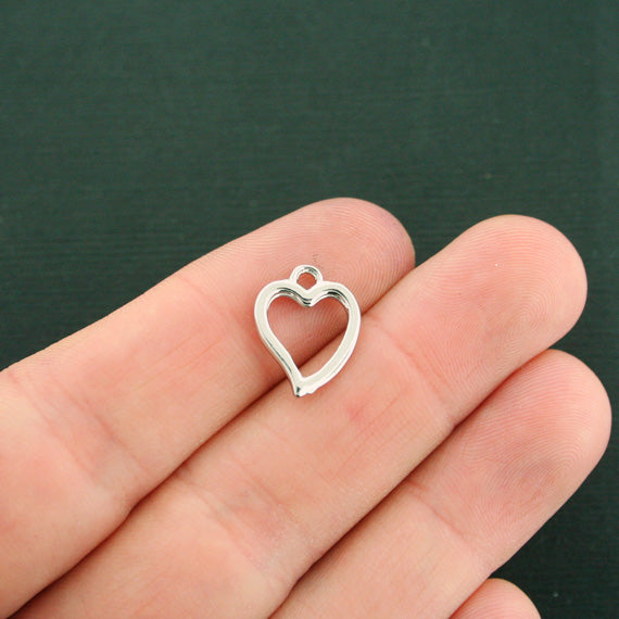 5 Heart Silver Tone Charms 2 Sided - SC7574