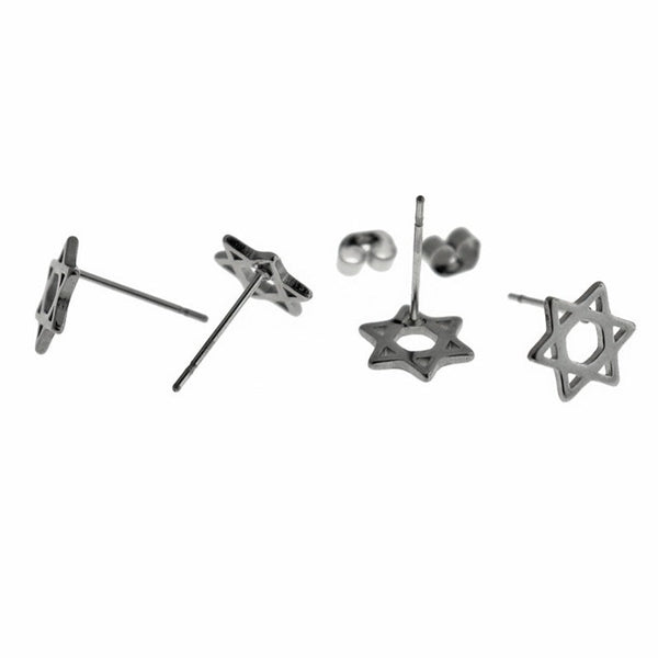 Boucles d'oreilles en acier inoxydable - clous étoile de David - 9,5 mm x 8 mm - 2 pièces 1 paire - ER807