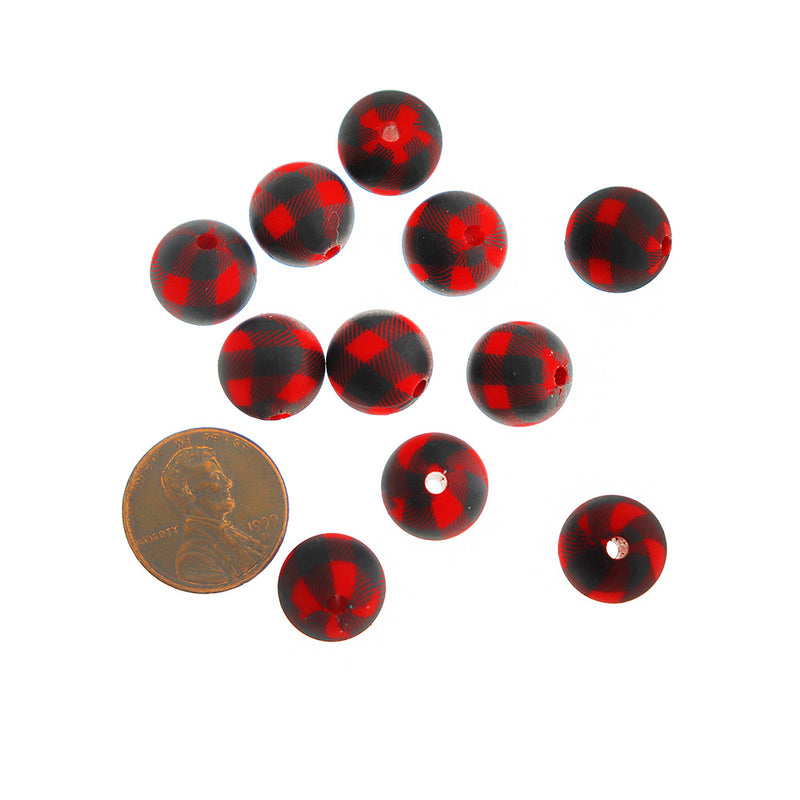 Round Rubber Beads 12mm x 11.5mm - Buffalo Plaid - 5 Beads - BD2811