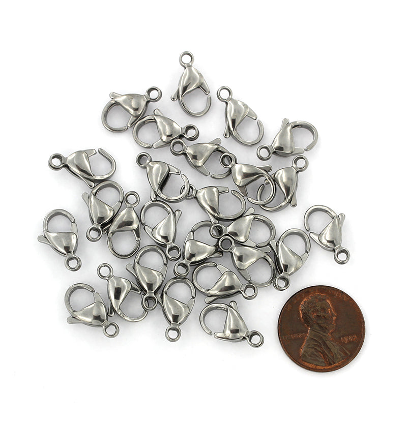 Stainless Steel Lobster Clasps 15mm x 8mm - 10 Clasps - FF232