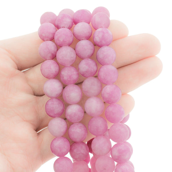 Perles rondes en jade naturel 10 mm - Rose pétale givré - 1 rang 38 perles - BD217