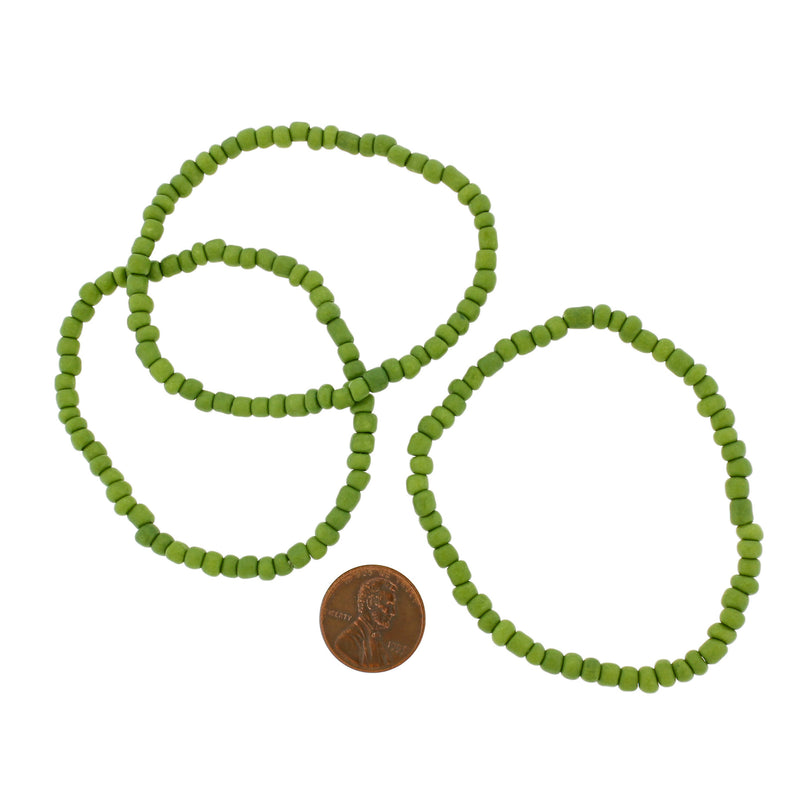 Bracelet Perles de Verre Graines - 65mm - Vert Olive - 1 Bracelet - BB092