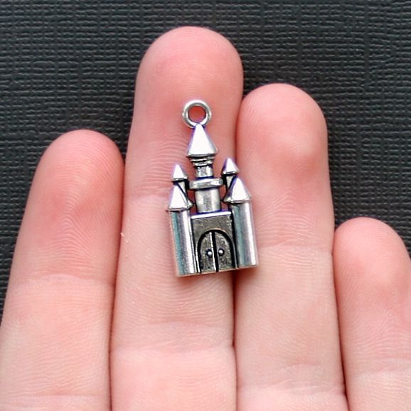 4 Castle Antique Silver Tone Charms - SC2241