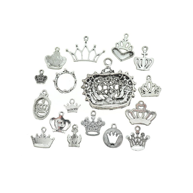Crown Charm Collection Antique Silver Tone 17 Different Charms - COL377H