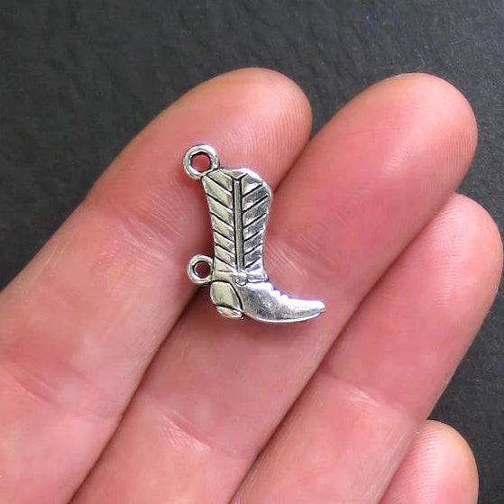 5 Cowboy Boot Antique Silver Tone Charms 2 Sided - SC108