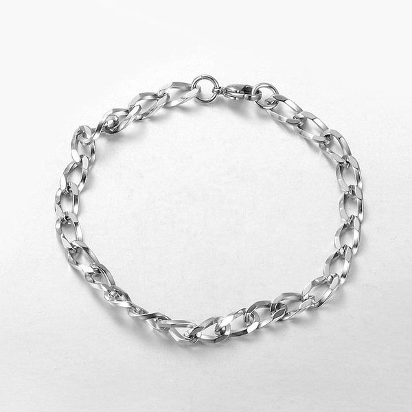 Bracelet chaîne gourmette en acier inoxydable argenté 8,25" - 6 mm x 10 mm - 1 bracelet - N109