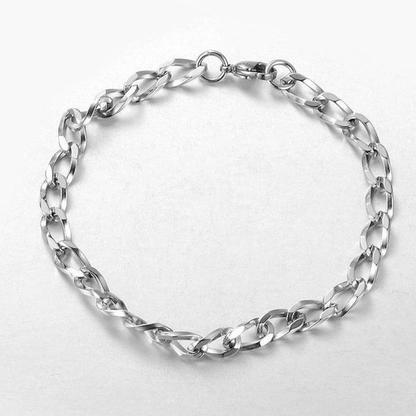 Bracelet chaîne gourmette en acier inoxydable argenté 8,25" - 6 mm x 10 mm - 5 bracelets - N109