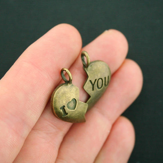 SALE 4 I Love You Heart Antique Bronze Tone Charms - BC059
